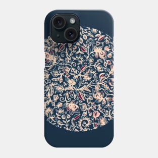 Navy Garden - floral doodle pattern in cream, dark red & blue Phone Case