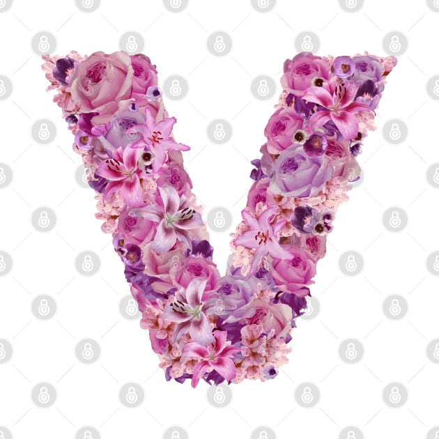 Pink Floral Letter V by HayleyLaurenDesign