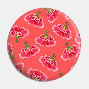 Chinese Vintage Pink and Red Flowers with Coral - Hong Kong Traditional Floral Pattern Pin