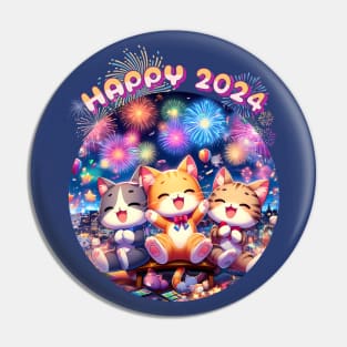 Happy new year 2024 Anime cats Pin