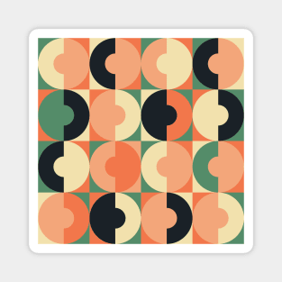 Retro Square and Circle Tile Green Black and Blush Magnet