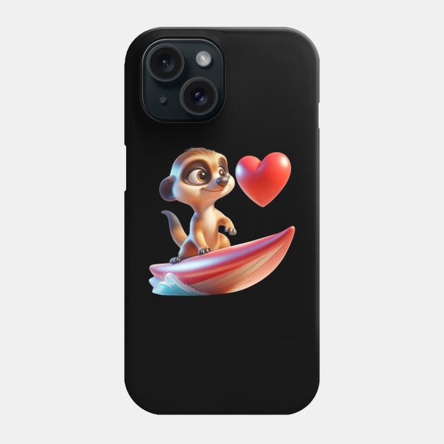 Love Wave Surfer Meerkat – Ocean Heart Adventure Tee Phone Case by vk09design