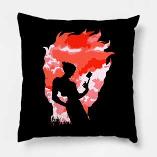 The magician silhouette in red Pillow