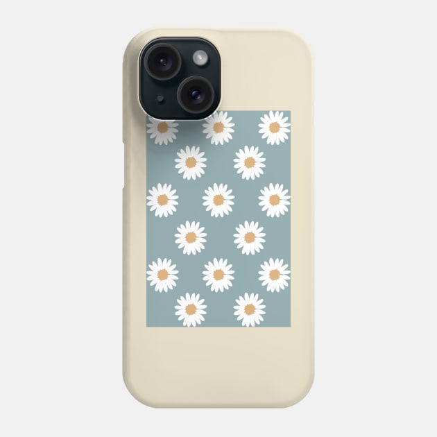 retro slate blue gray camel daisy pattern Phone Case by opptop