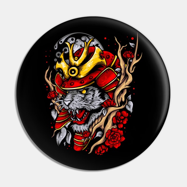 colorful tiger head in samurai helmet surrounded Pin by windhamshop