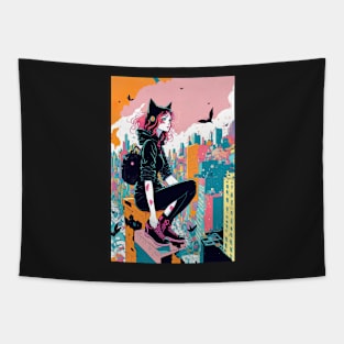 Cat lady in a black outfit - Japanese style Tapestry