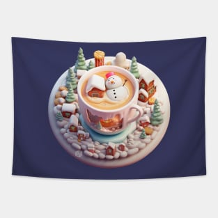 Kawaii snowman cappuccino Tapestry