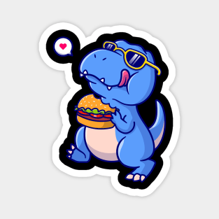 Cute dinosaur eating burger cartoon Magnet