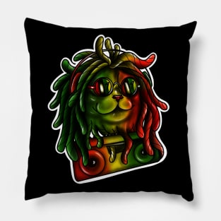 Reggae Cat with Rasta and Music box Colored Art Pillow