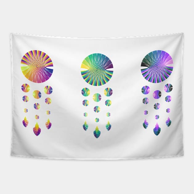 Dream Catchers | Sunset Peacock Nebula Red Yellow Green Blue Pink White Tapestry by aRtVerse