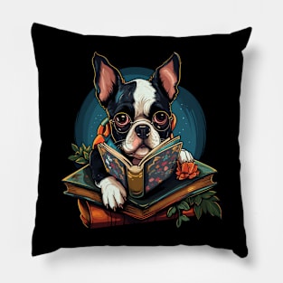 Boston Terrier Reads Book Pillow