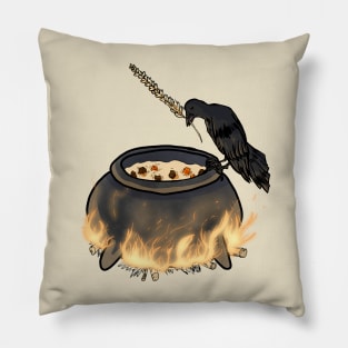 Cute Crow Making Soup Pillow
