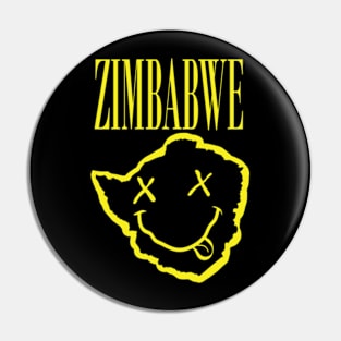 Vibrant Zimbabwe Africa x Eyes Happy Face: Unleash Your 90s Grunge Spirit! Smiling Squiggly Mouth Dazed Smiley Face Pin