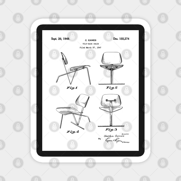 Eames Chair Patent - Designer Modern Design Art - White Magnet by patentpress