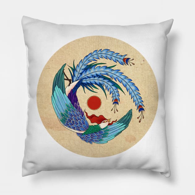 Minhwa: Asian Phoenix B Type (Korean traditional/folk art) Pillow by koreanfolkpaint