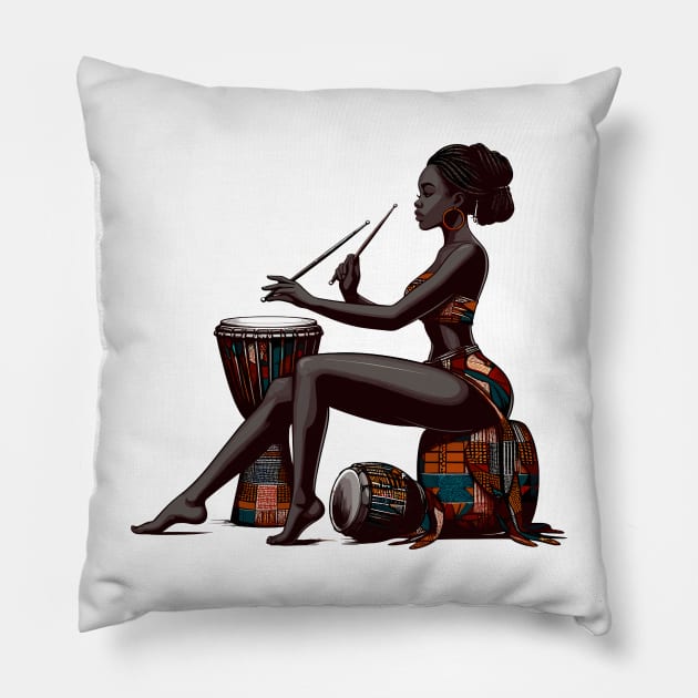 Afrocentric Woman Drum Pillow by Graceful Designs