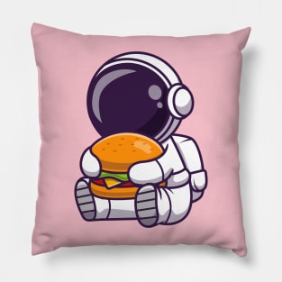 Cute Astronaut Eating Burger Cartoon Pillow