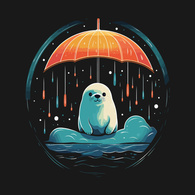 Harp Seal Rainy Day With Umbrella by JH Mart