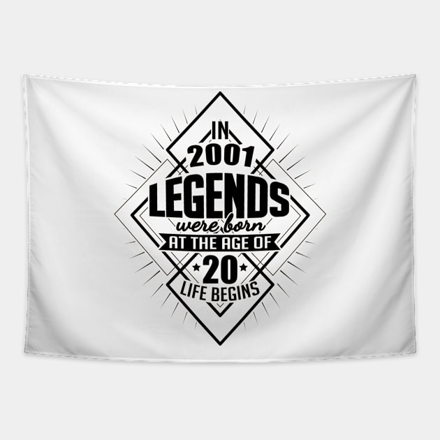 Life begins with 20 vintage 2001 birthday Tapestry by HBfunshirts