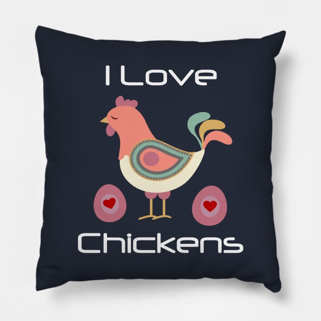 I Love Chickens Cute Folk Art Hen Eggs Pillow by TLSDesigns