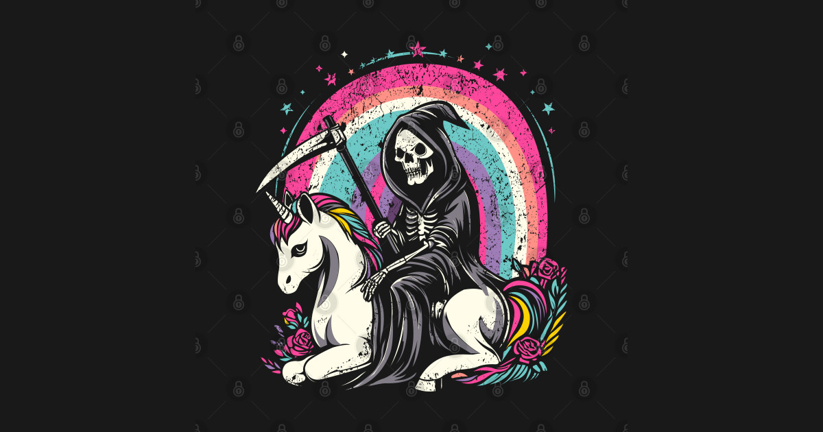 Grim Reaper and his unicorn - Unicorn - T-Shirt | TeePublic