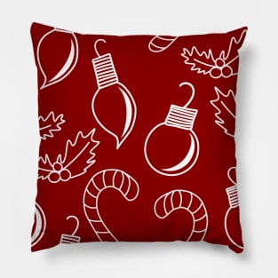 Christmas Ornaments Print Pattern, White Chalkboard Doodles on a Maroon Backdrop, made by EndlessEmporium Pillow