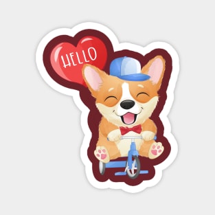 cute little corgi riding bicycle tshirt Magnet