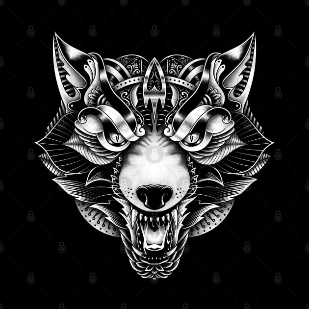 Wolf Angry Ornate by quilimo