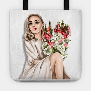 Beautiful girl with flowers Tote