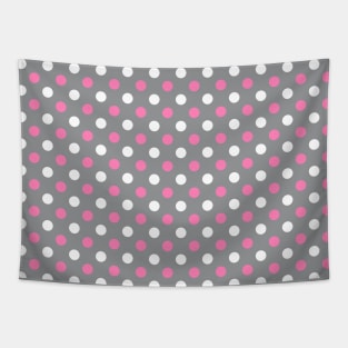 Pink and White Polka Dots on Gray Background Pattern Tapestry