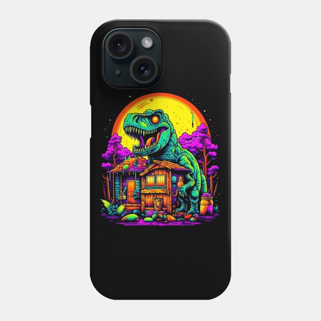 Trippy Night of the T-Rex Dinosaur Attack Phone Case by vystudio