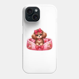 Valentine Poodle Dog in Bed Phone Case