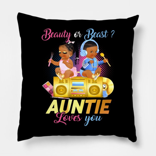 Cute Beauty Or Beat Auntie Loves You - Gender Reveal Party Pillow by Eduardo