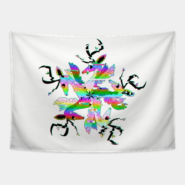 Rainbow Glitch Deer Tapestry by Hillopurkki