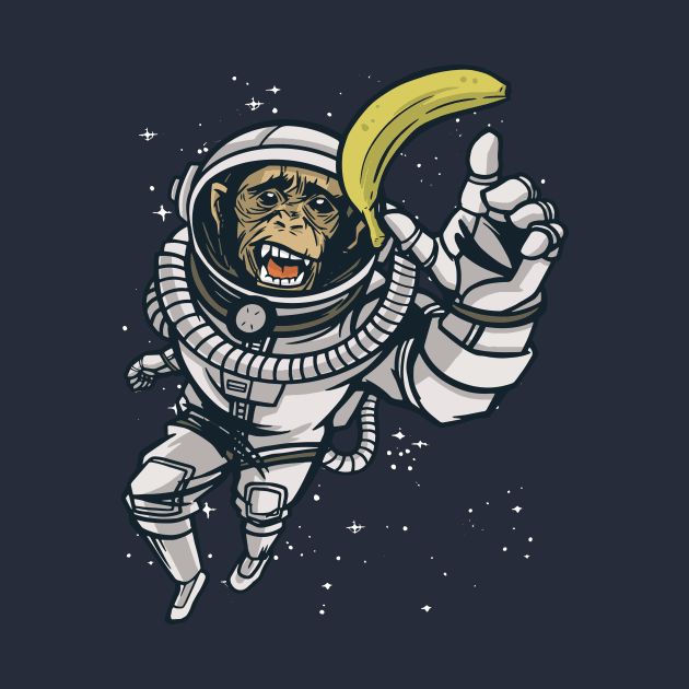 Funny Chimpanzee Astronaut Chasing Banana in Outer Space by SLAG_Creative