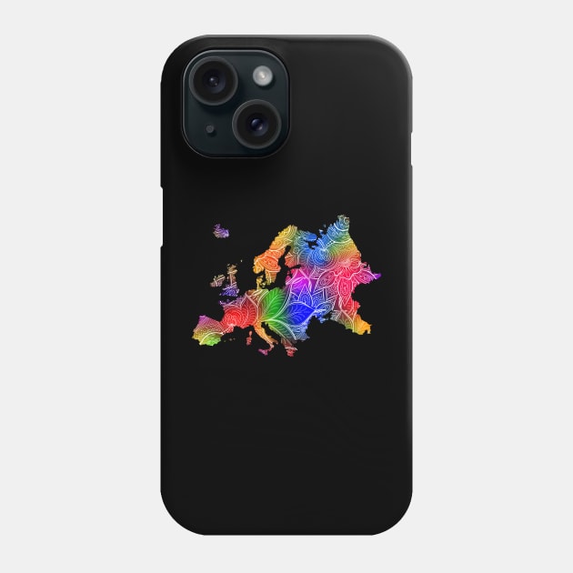 Colorful mandala art map of Europe with text in multicolor pattern Phone Case by Happy Citizen