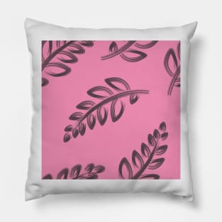 Trendy leaf repeat pattern brown leaves in pink background Pillow