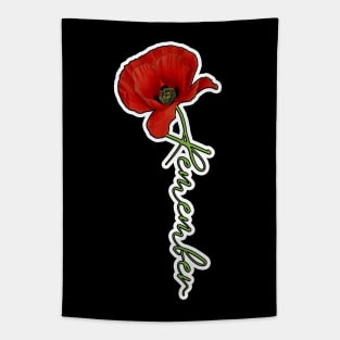 Red Poppy Flower with Memorial Text Stem Vertical Version (MD23Mrl007c) Tapestry