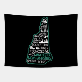 New Hampshire Manchester cute map Conway Hanover Rochester Dover Nashua Derry The Granite State Tapestry