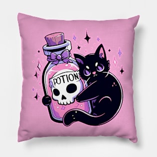 Kawaii Black Cat, Pink Death Potion Pillow