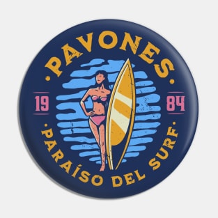 Vintage Pavones, Costa Rica Surfer's Paradise // Retro Surfing 1980s Badge Pin