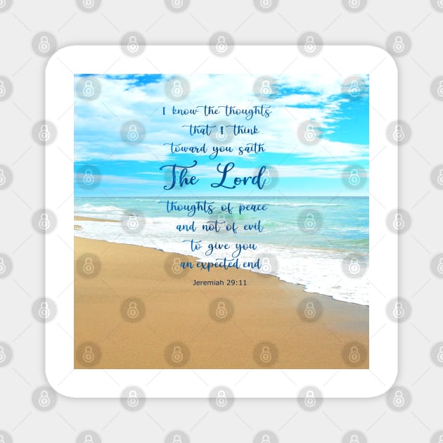 Jeremiah 29:11, Gods Plan of Peace and Hope -  Bible Verse Scripture with Beach Scene of sand waves and sky Magnet by Star58