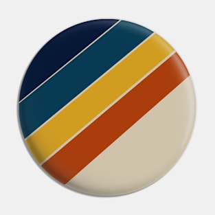 Retro, Vintage Classic Diagonal Stripe Pattern, Navy Blue, Blue, Yellow and Rust on Beige Pin