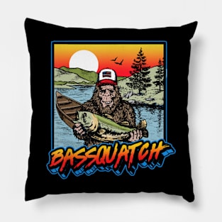 Bassquatch! Bass Fishing Sasquatch Retro 80S Fisherman Pillow