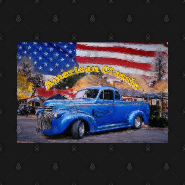 Classic Old American Truck in Blue with American Flag by Custom Autos