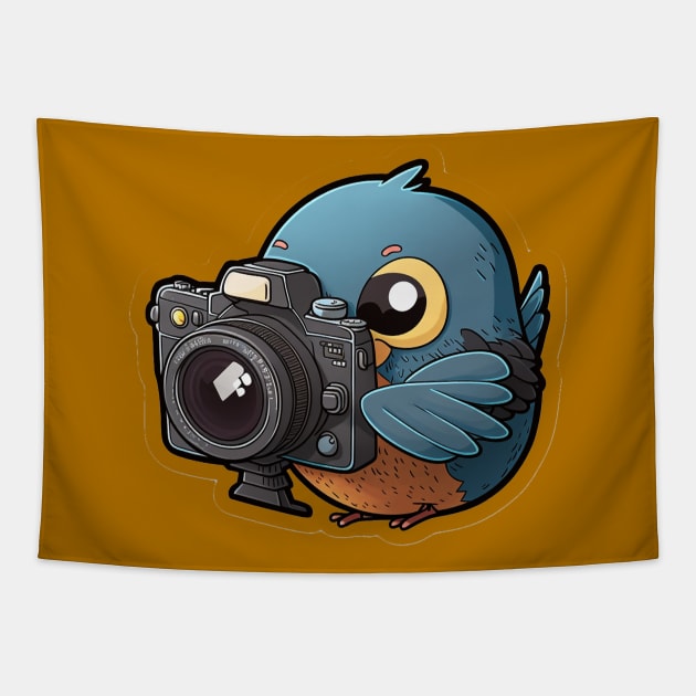 cute bird with a dslr camera Tapestry by Transcendexpectation