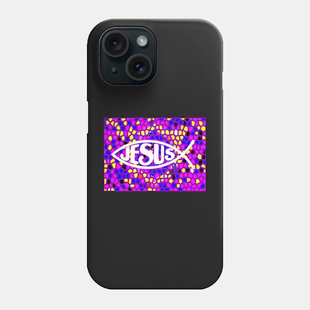 JESUS FISH ICHTHYS PURPLE STAINED GLASS WINDOW Phone Case by colormecolorado