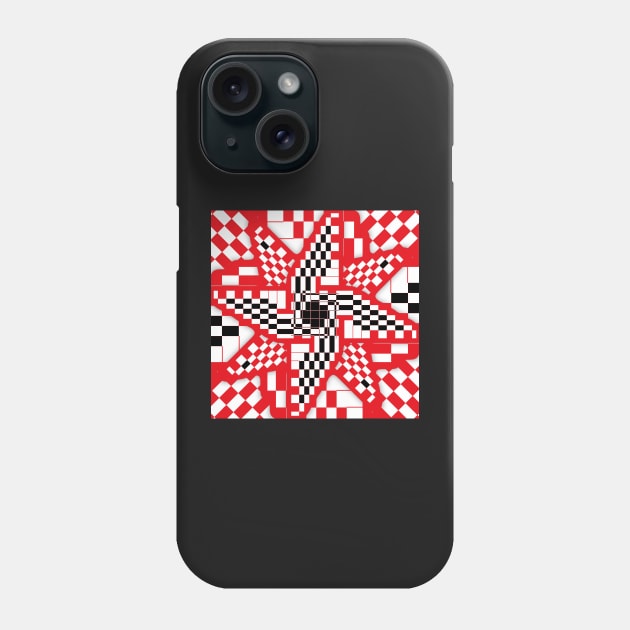 Red Black and White Checkered Pinwheel Optical Illusion Phone Case by SeaChangeDesign