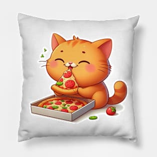 cute cat fat eat pizza slice cartoon illustration Pillow