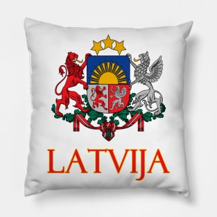 Latvia - Coat of Arms Design (Latvian Text) Pillow